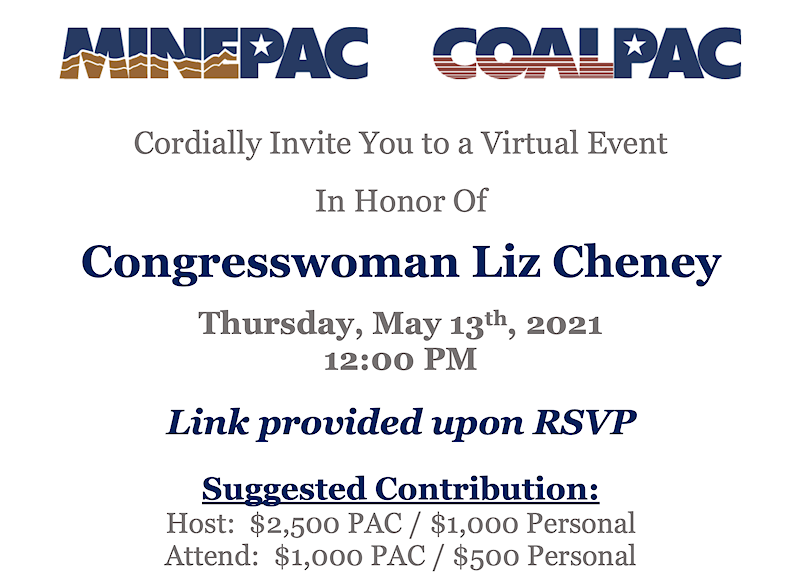 National Mining Association CoalPAC/MinePAC fundraiser for Liz Cheney - obtained by Documented